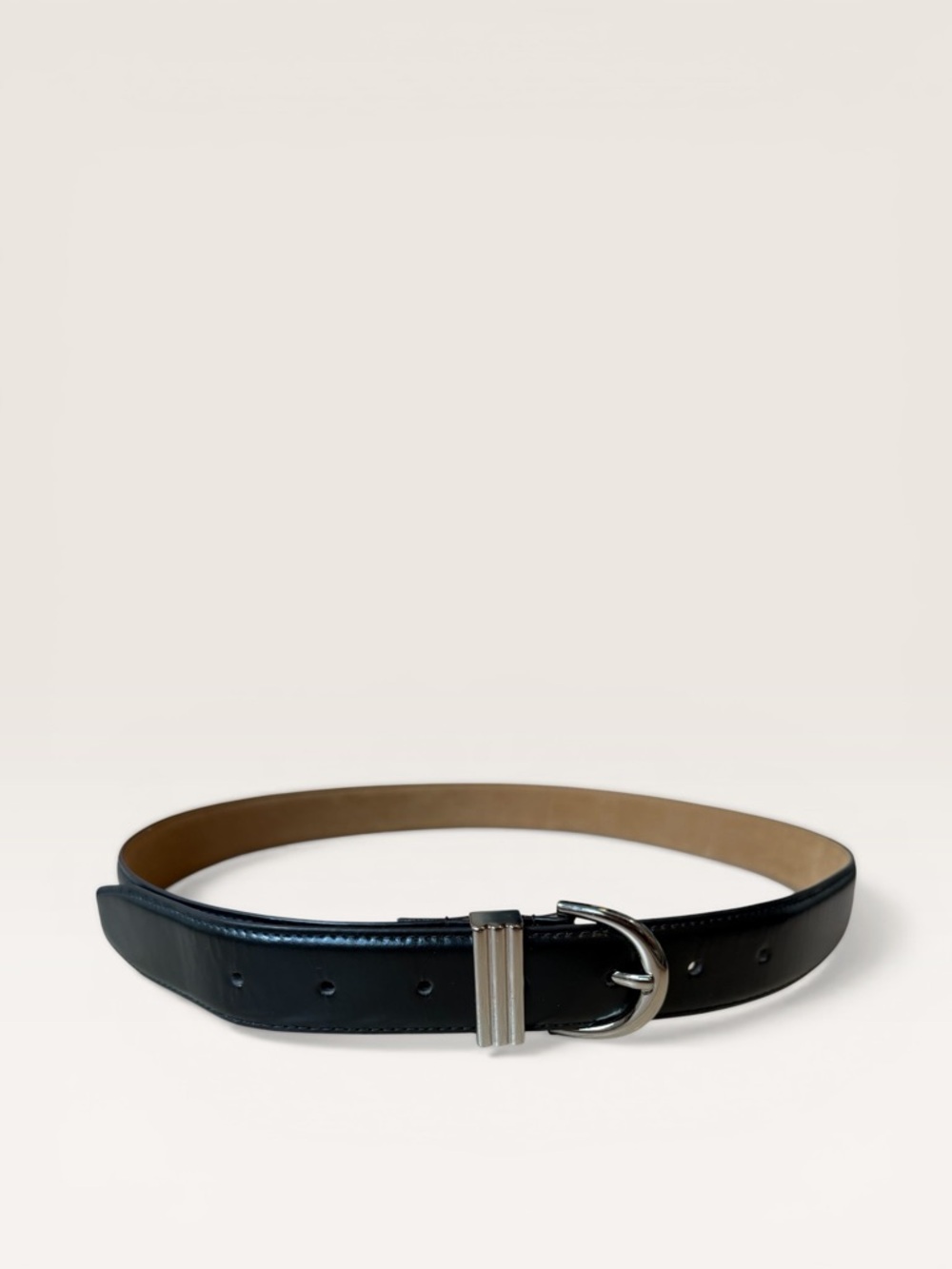 Abercrombie Black Leather Belt Silver Buckle L/XL Minimal Classic - Picture 4 of 6